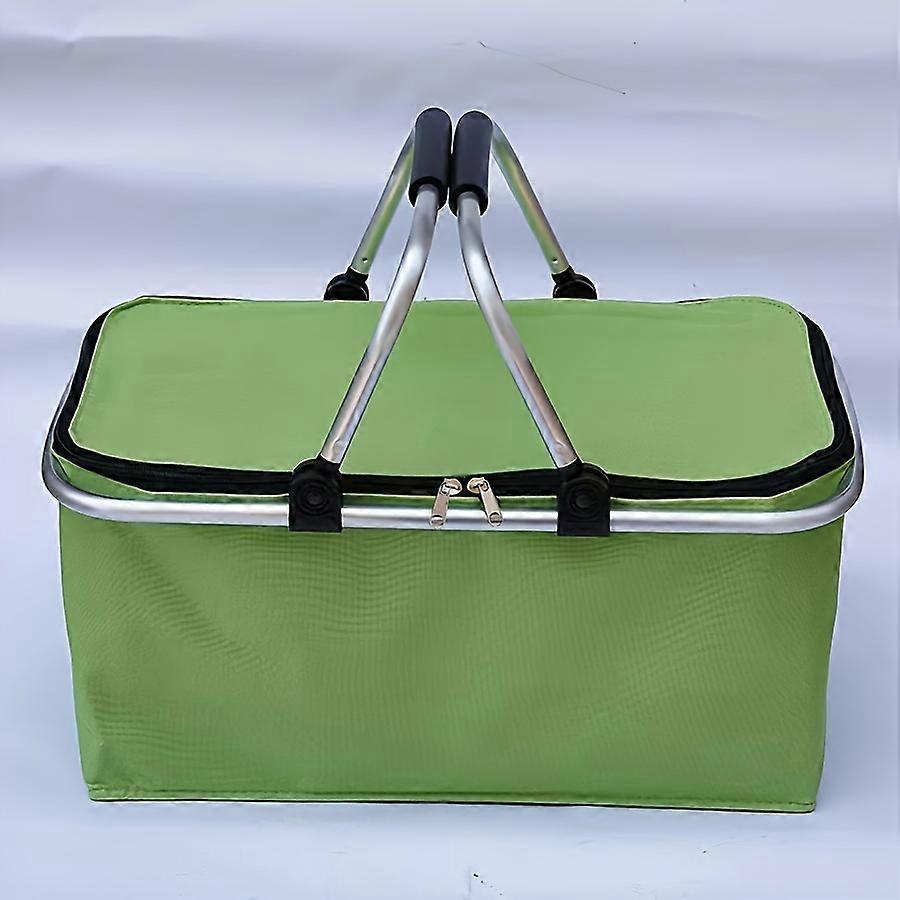 Picnic Basket Cooler Portable Collapsible Insulated Lunch Bag with Aluminium Handle for Travel Shopping Camping (Blue/Green)