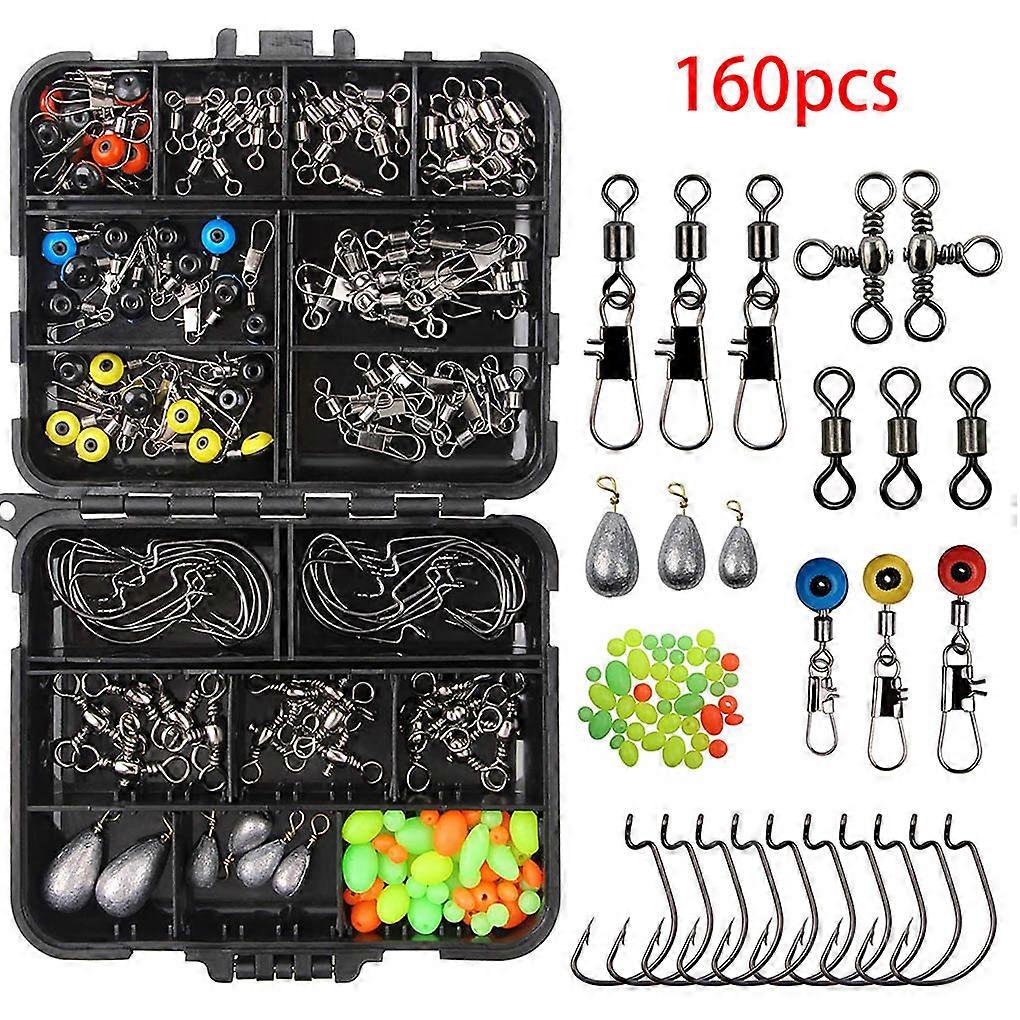 160pcs/set Fishing Tackles Set Jig Hooks Beads Sinkers Weight Swivels Snaps Sliders Kit Angling Accessory