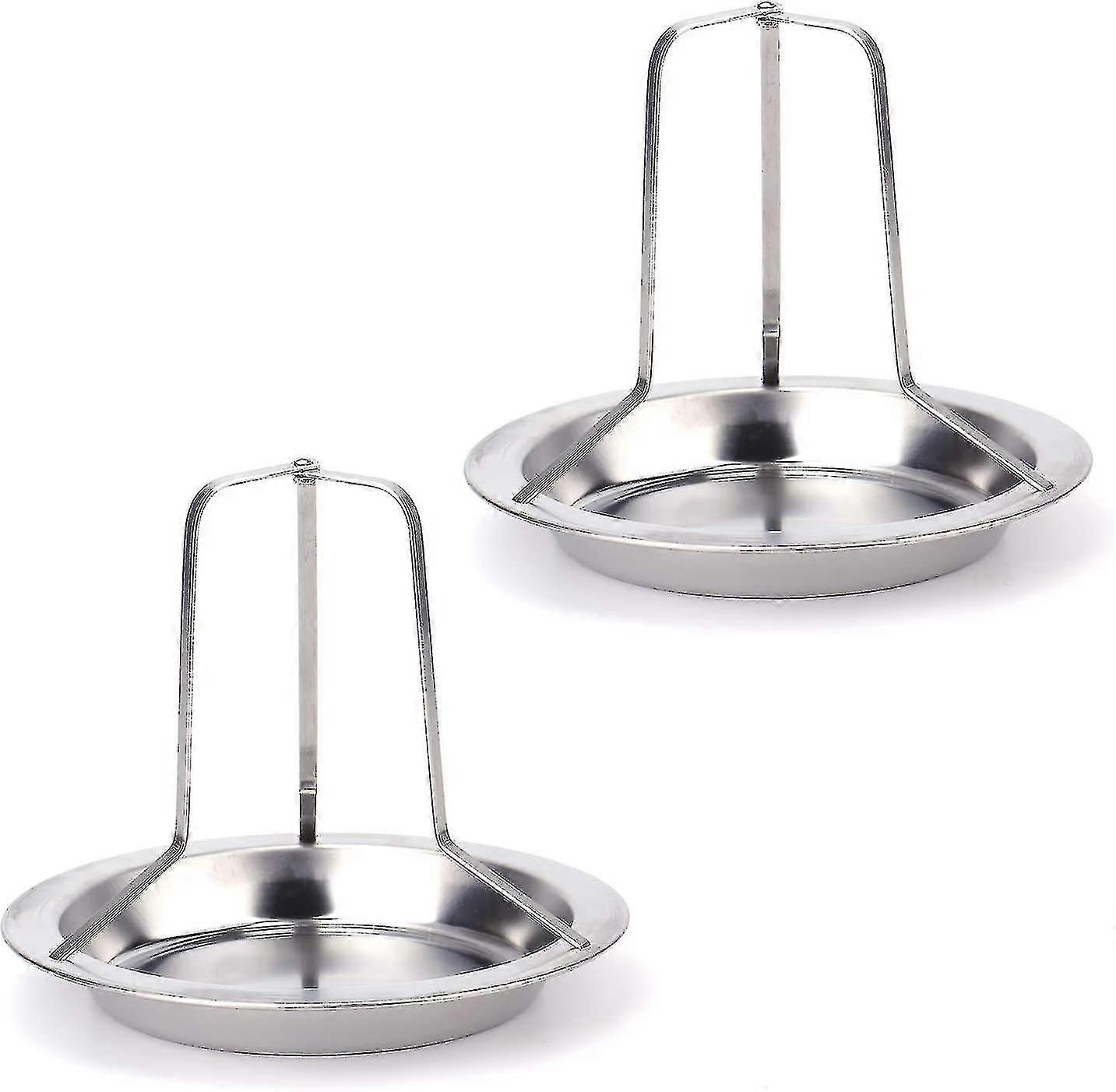 الفولاذ المقاوم للصدأ الدجاج المحمصة رف البيرة يمكن عمودي حامل الدجاج المحمص مع مقلاة بالتنقيط للفرن، مجموعة من 2