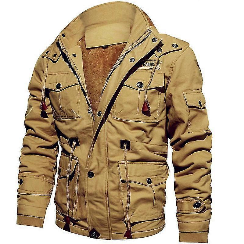 Large 5xl Winter Men's Jacket Solid Color Thickened Lining Plushed War