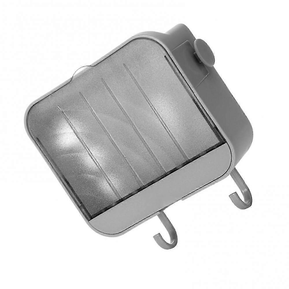 Soap Holder Wall Mounted Durable Double Layer Storage Box with Hooks for Bathroom Grey