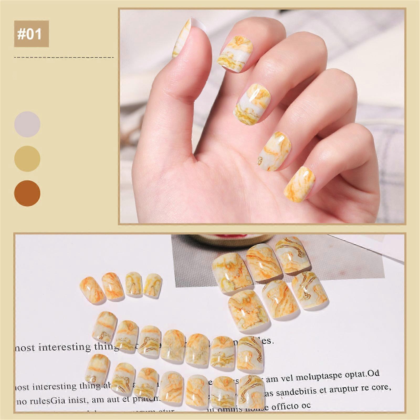 Nail Art Patches Wearing Nails 24 Short Square Fake Nails With Jelly Glue Patches