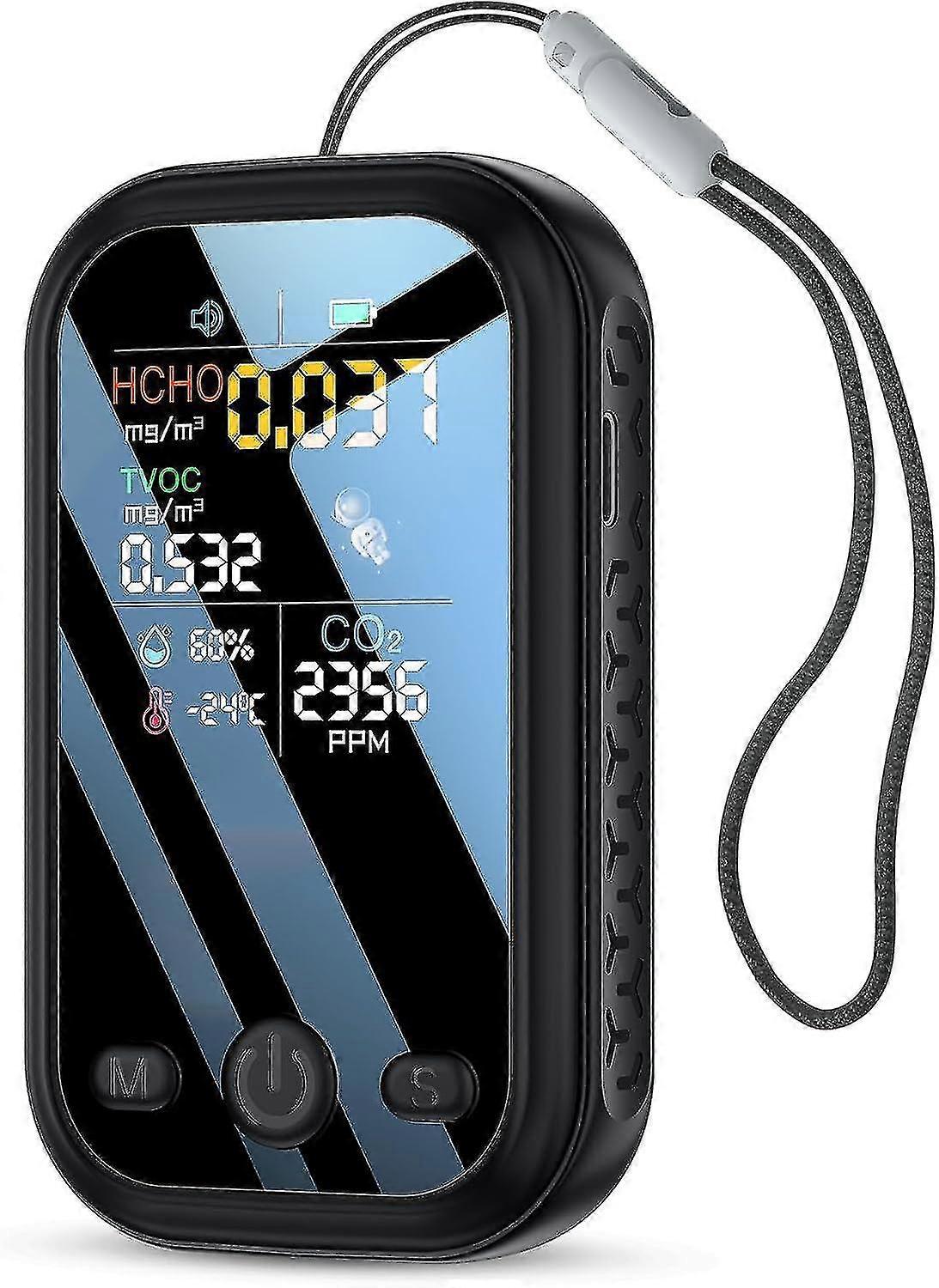 Mini 5-in-1 luchtkwaliteitsmonitor, draagbare formaldehydedetector (zwart)