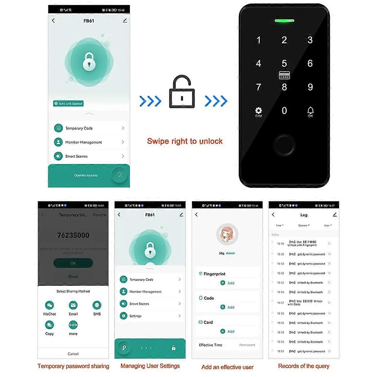 NFC Bluetooth Tuya APP Tastiera di controllo accessi Tastiera RFID impermeabile 13,56 MHz Impronta digitale biometrica Touch Door Opener C