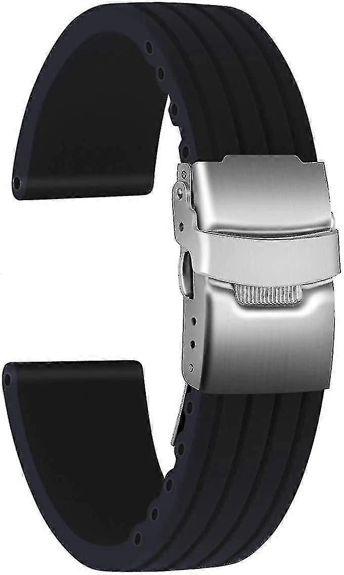 rubber watch band with stainless steel folding clasp unisex