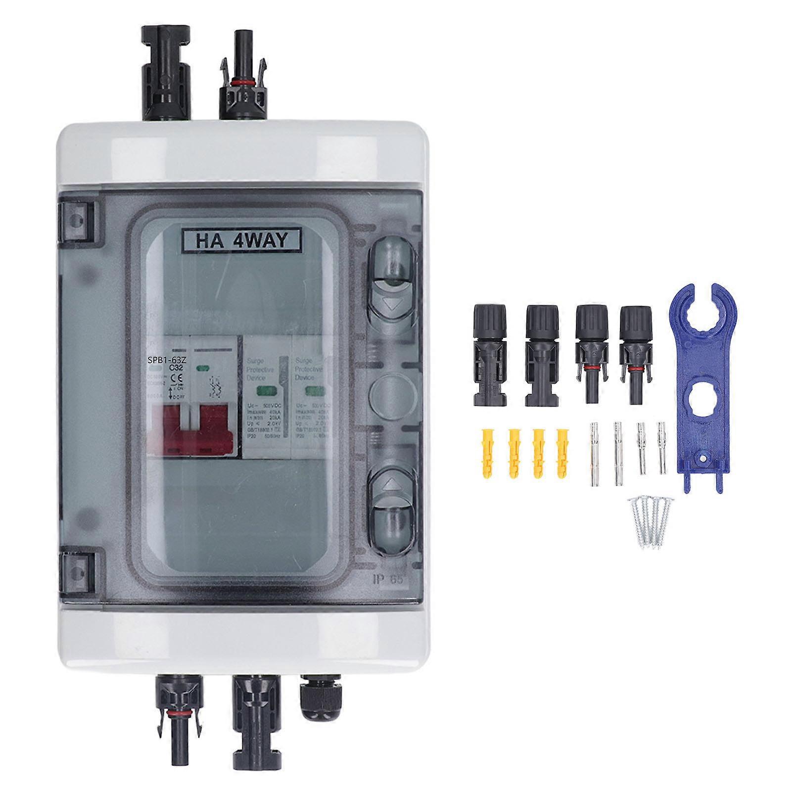 PV Combiner Box IP65 Waterproof Solar Photovoltaic Combiner Box with DC500V 32A Circuit Breaker Surge Protector NO.5742