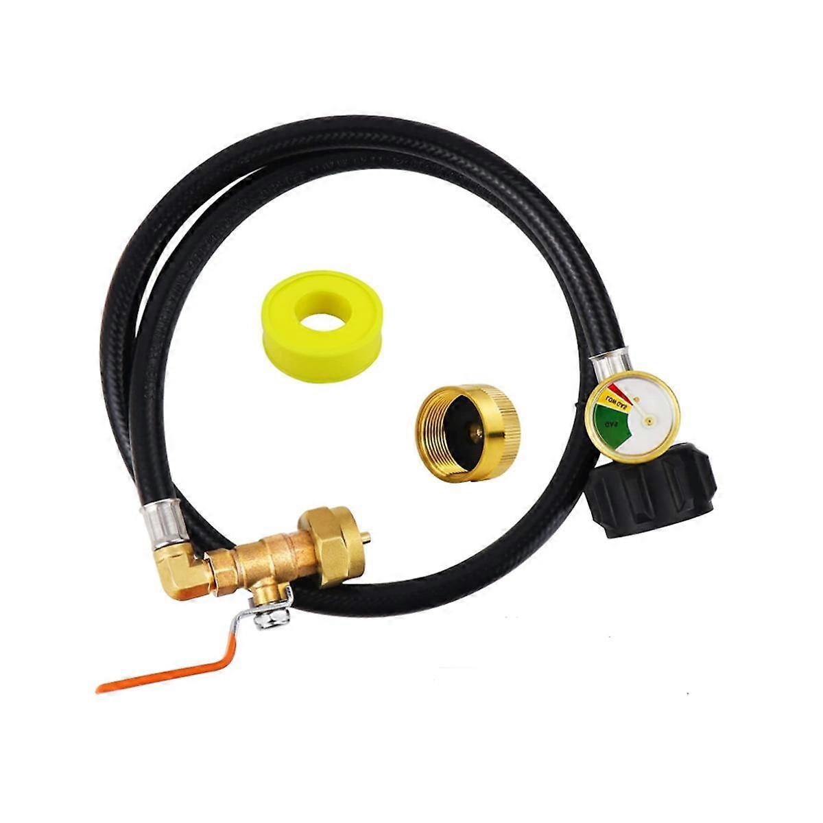 Propane Refill Adapter Hose Propane Extension Refill Hose with Gauge and ON/Off Control Valve for 1