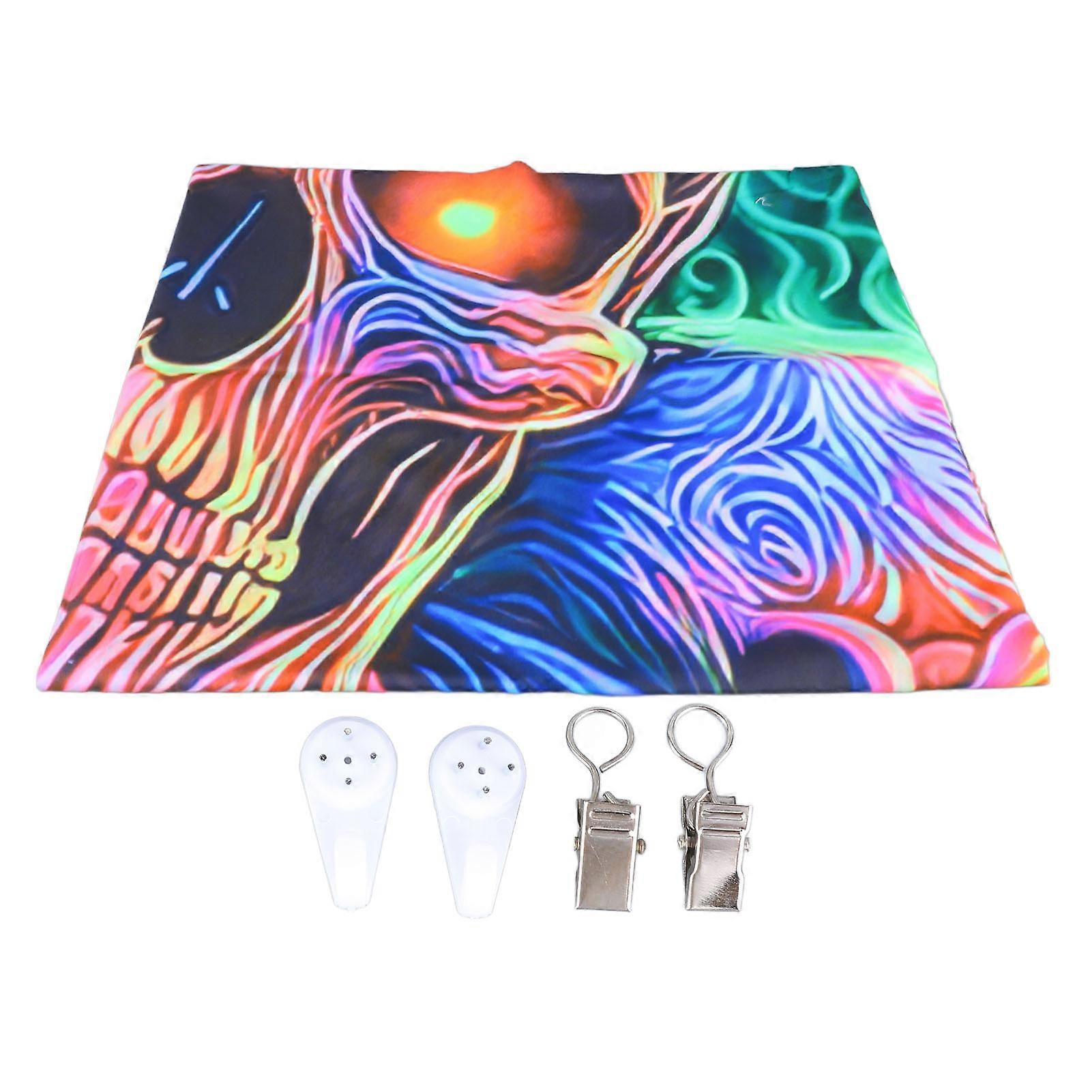 UV Reactive Skull Tapestry Decorative Colorful Mysterious Hand Crafted Blacklight Tapestry with Accessories Brushed Fabric GTYG(297) 150x130cm / 59.1x