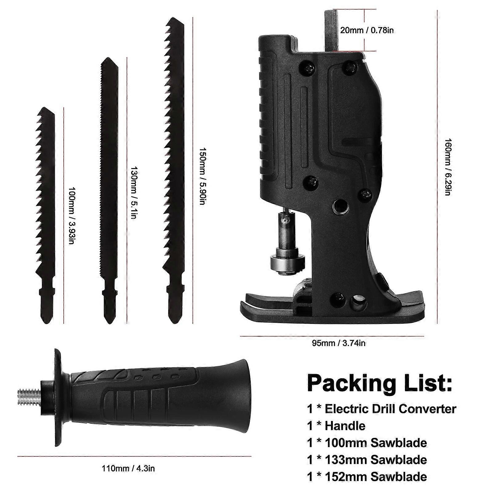 Electric Drill to Reciprocating Saw Adapter with 3 Replaceable Saw Blades Power Drill Modified Tool Electric Saw Converter