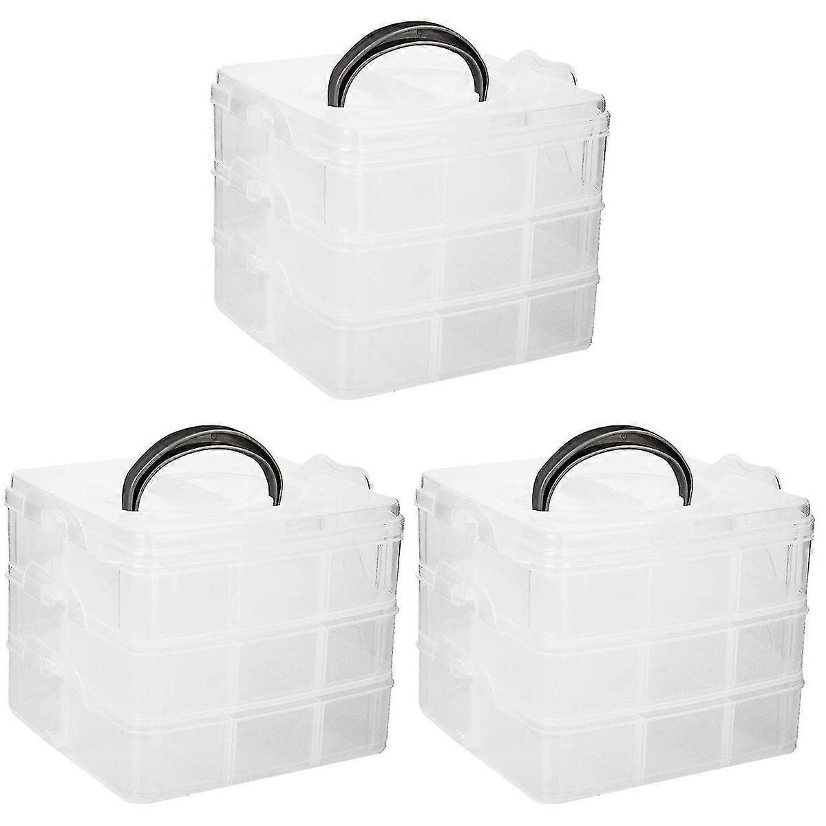 3pcs 3-layer 18-grid Adjustable Jewelery Organizer Storage Box Container Case With Removable Dividers (transparent)