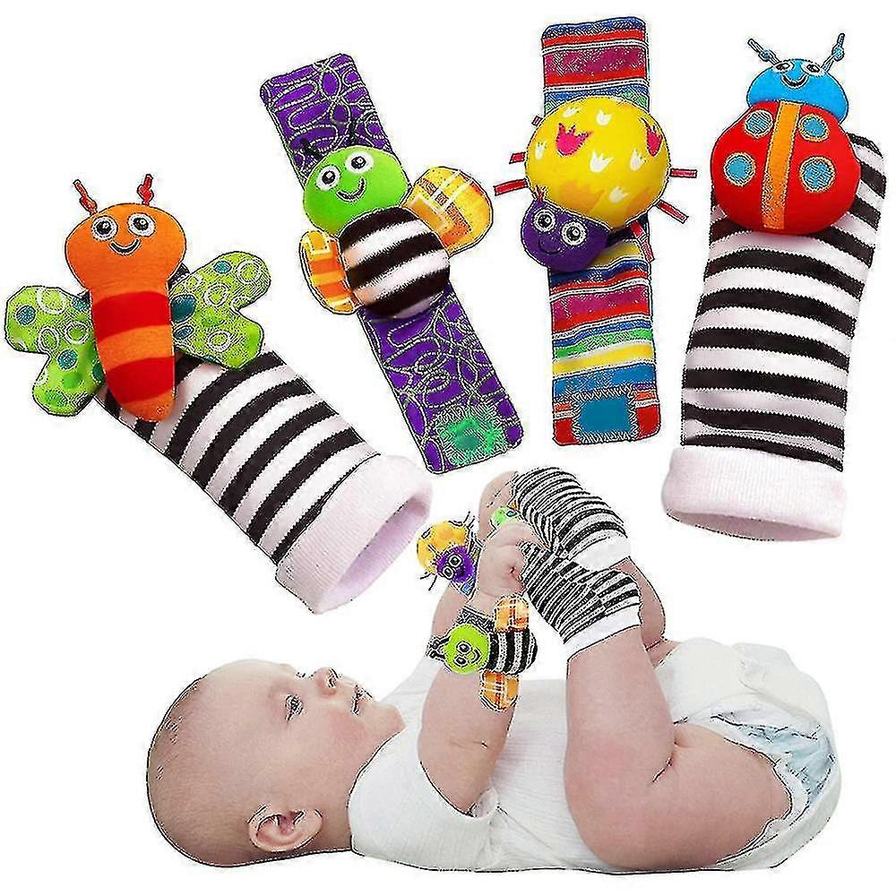 4pcs Baby Infant Rattle Socks Toys Grasping Activity Newborn Wrist Strap Developmental Gift