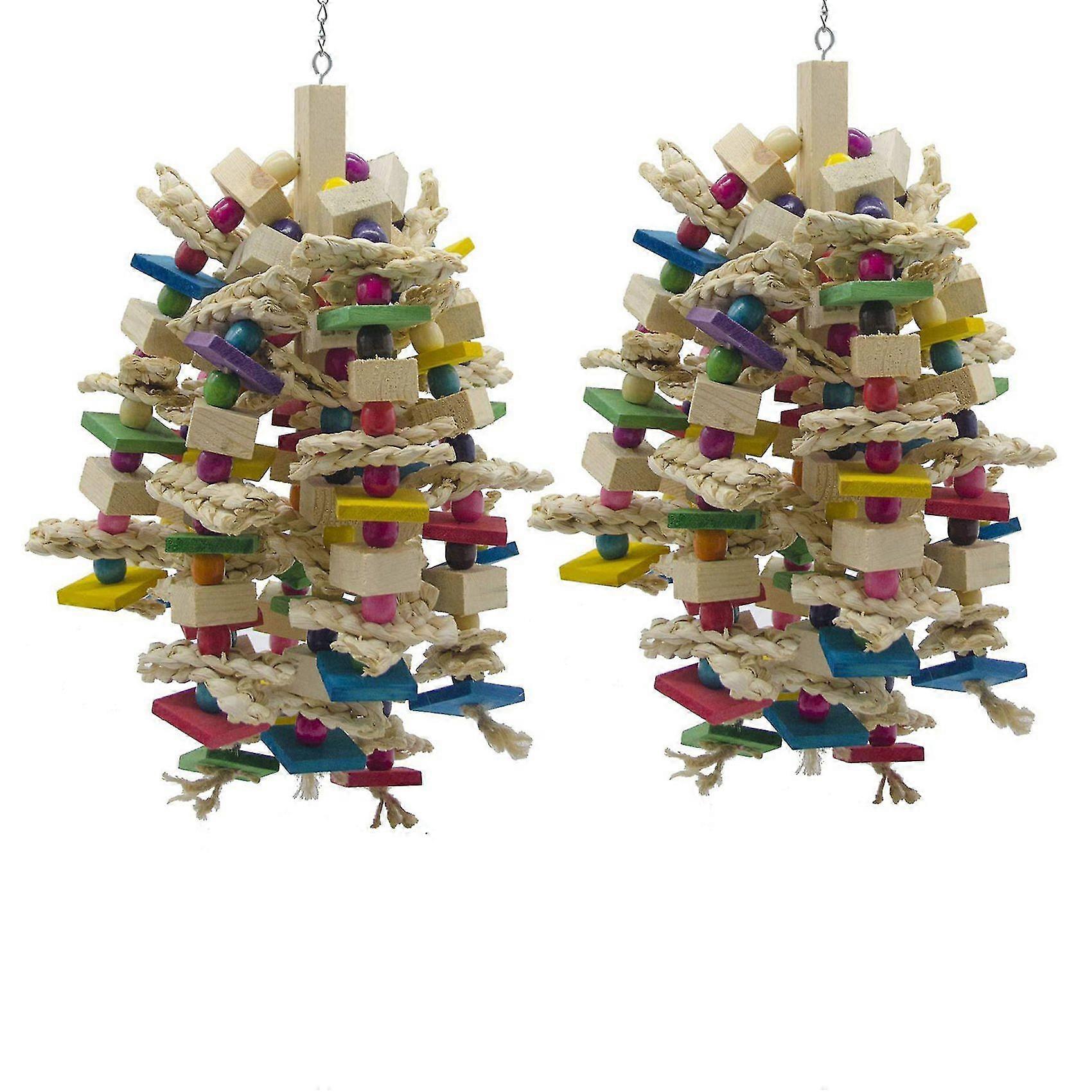 2x Large Parrot Chewing Toy - Bird Parrot Blocks Knots Tearing Toy Bird Cage Bite Toy For African G