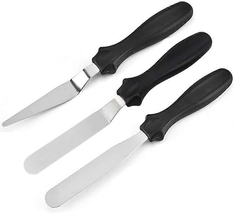 Cake Palette Knife for Baking Accessories | Set of 3 Offset Pallet Knife Made of Stainless Steel | Angled Icing Spatula for Cake Decorating, Smoothing