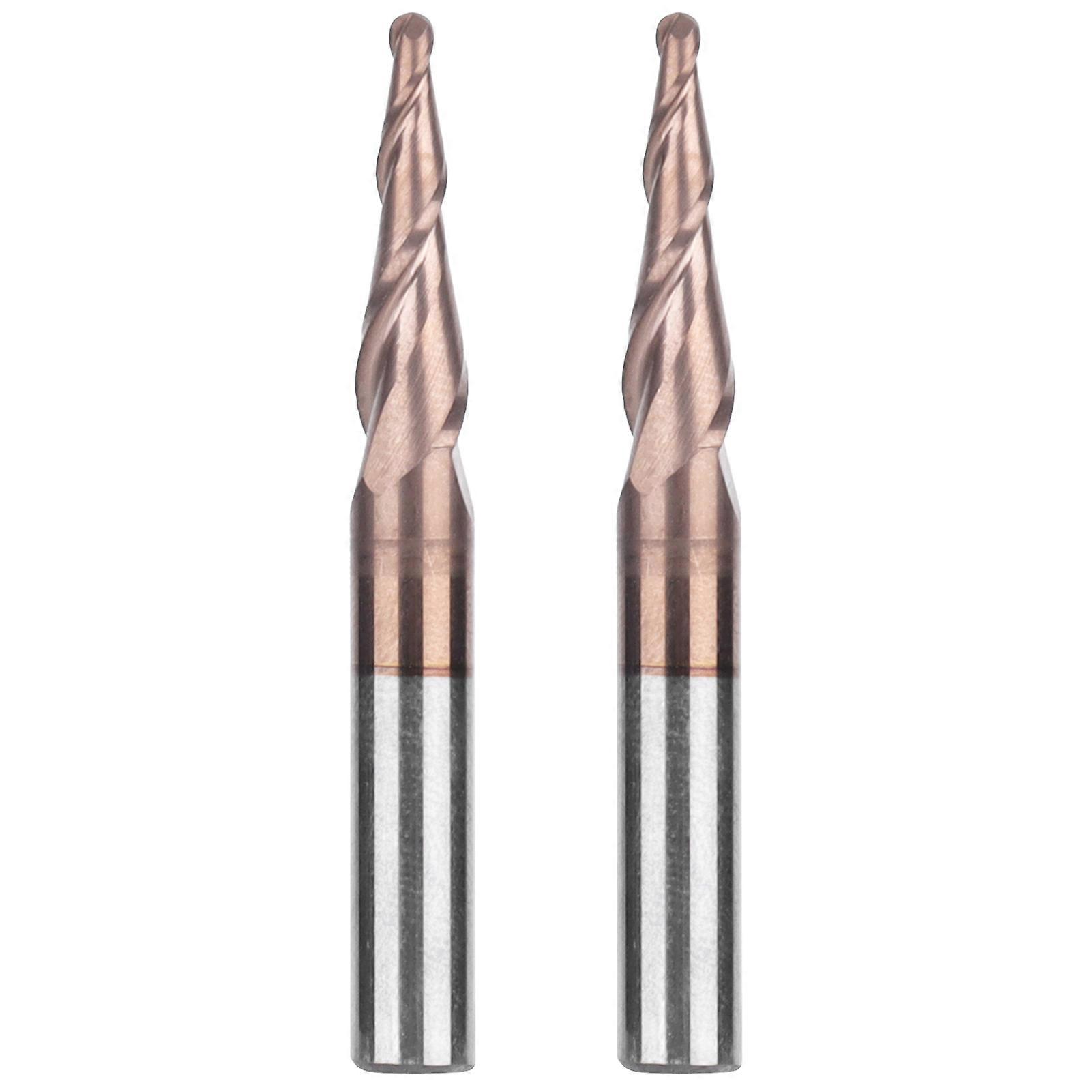 2 Pcs 2 Flute Tapered Ball Nose End Mills Bronze Coated Cone End Milling Cutter for Engraving Cutting R1.0x20xD6x50mm