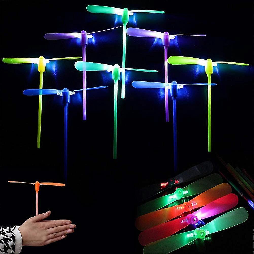 10 pcs Twisty Pull String Flying Saucers, Bamboo Dragonfly, Hand Rub Plastic Propeller