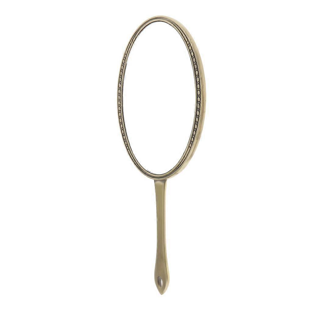 Embossed Oval Handheld Mirror with Handle Beauty Mirror with Hanging Hole - Silver, 14 x 16.5cm