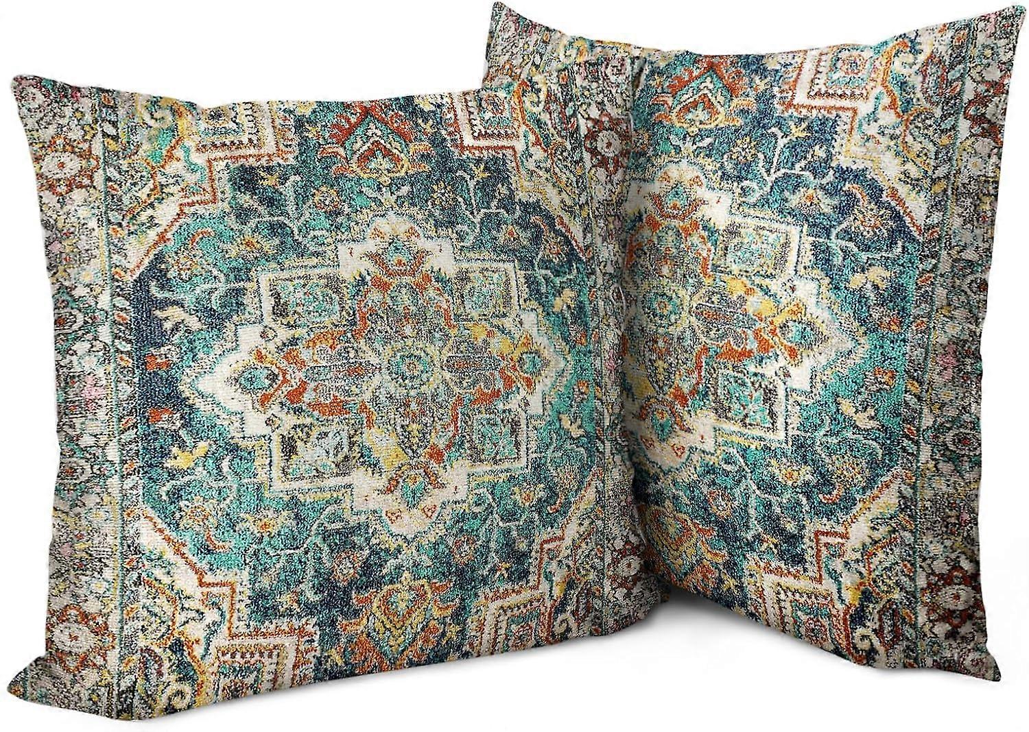 Boho Pillow Covers 20"x20" Set of 2 Vintage Carpet Green Bohemian Throw Pillow Case Soft Square Decorative Pillowcases for Home Decor Sofa Car Living