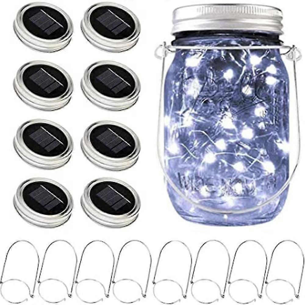 Solar Mason Jar Lights, 8 Pack Of 20 Led Jar Lid String Lights With Hanger (no Jar), Patio Garden