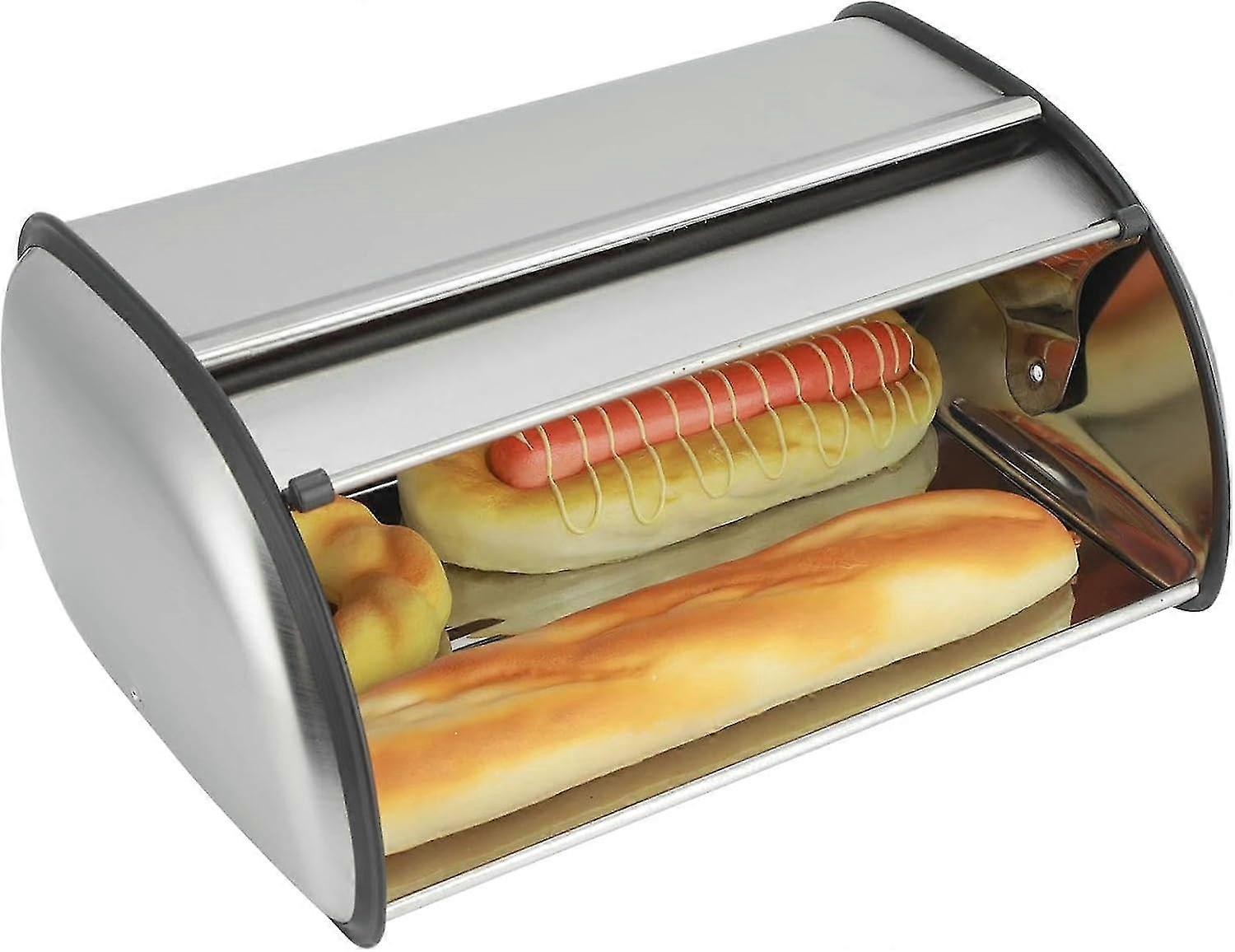 Large Capacity Frosted Stainless Steel Bread Storage Box Roll Up Top Lid with Front Window Keep Your Bread Fresh and Organized