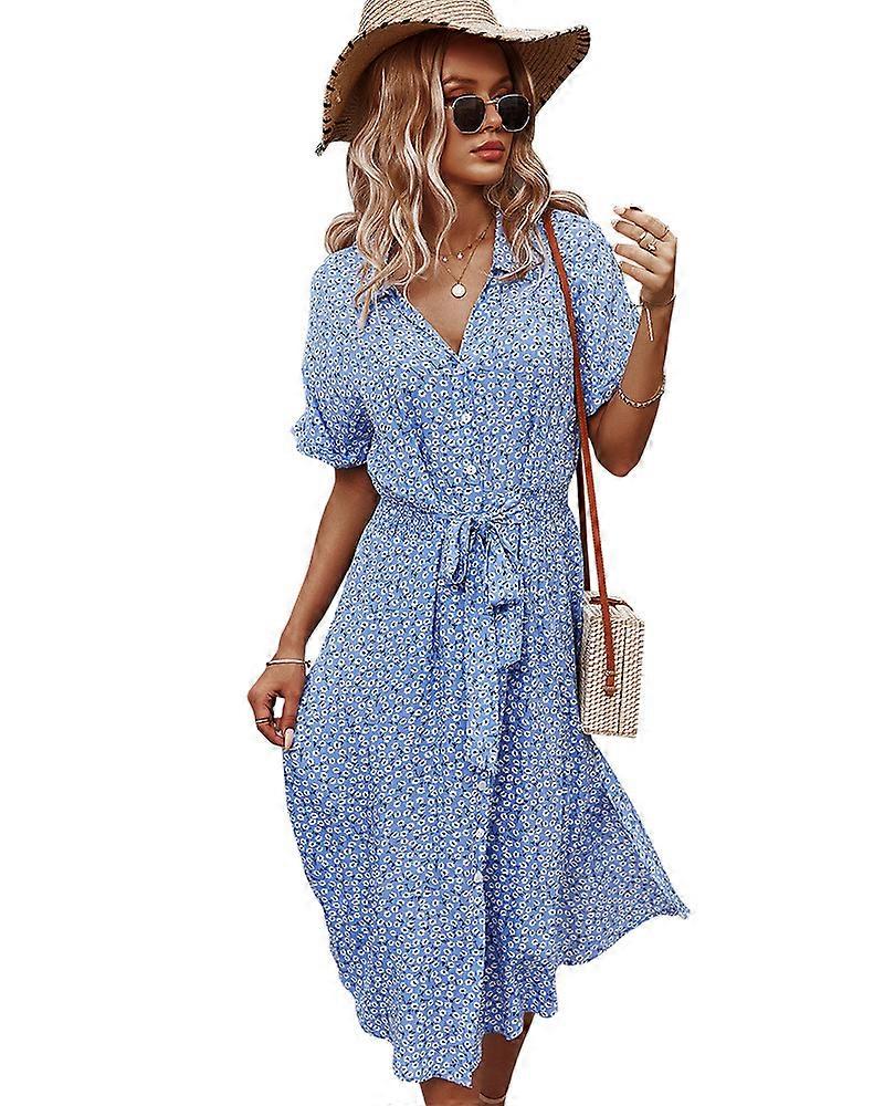 Summer ditsy floral button down midi dress