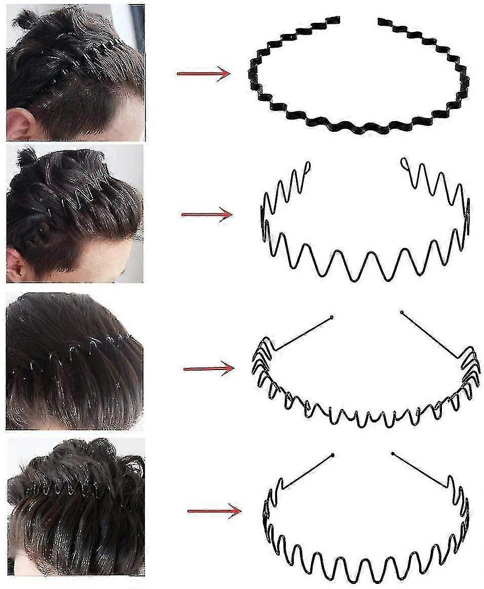 8個のメタルヘアフープ、フレキシブルメタルヘッドバンドブラックノンスリップヘアバンド、ユニセックス(ルイペイ)-JKSHD