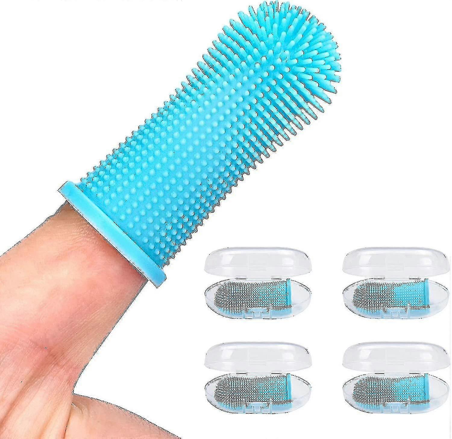 Hundezahnbürste 4er-Pack, Fingerzahnbürsten-Set Blau