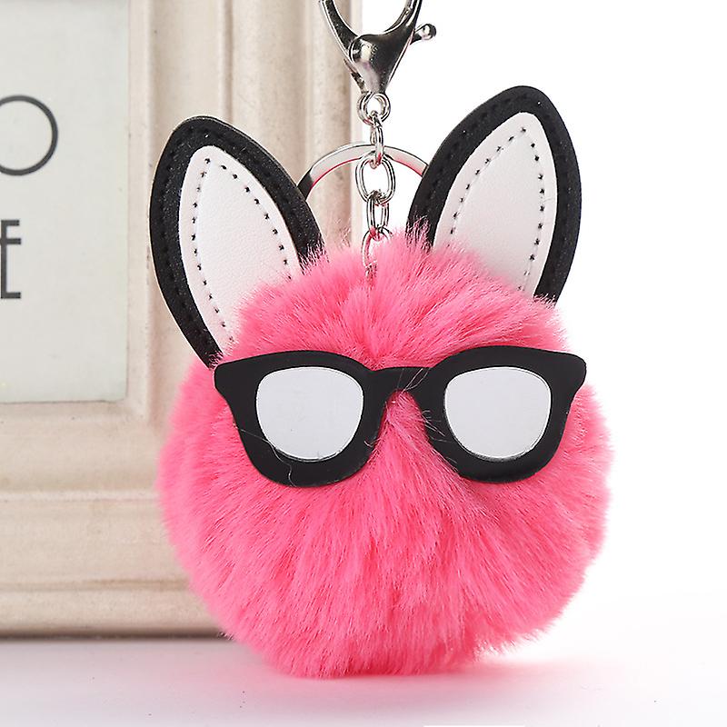Rabbit Ear Key Chain Mirror Hair Ball Pendant