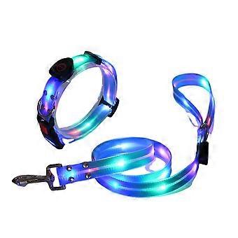 LED Light Dog Collar Adjustable Length 3 Light Modes USB Rechargeable Wrapped Rubber Webbing Night