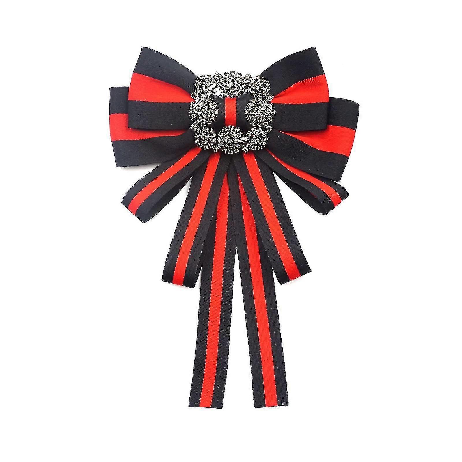 Black Bow Brooch Bow Tie (Black + Red)