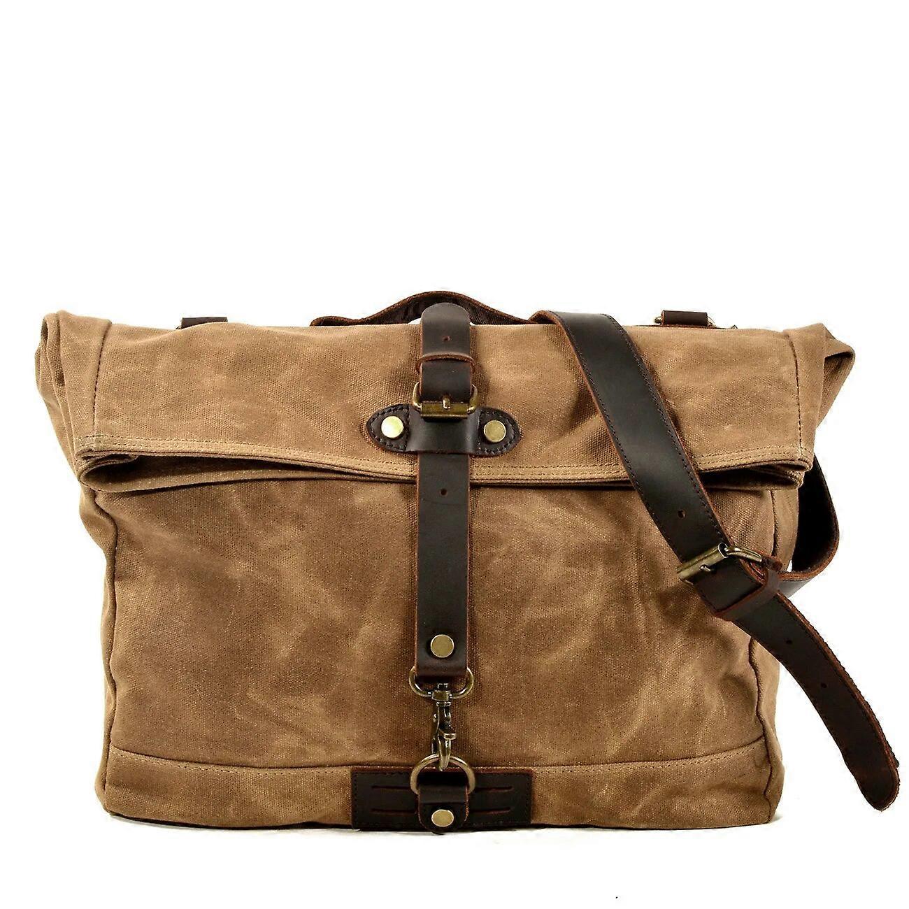 Man Cowhide Crazy Match Canvas Single Package Male Package Business Affairs Leisure Time Portable Oblique Satchel Briefcase