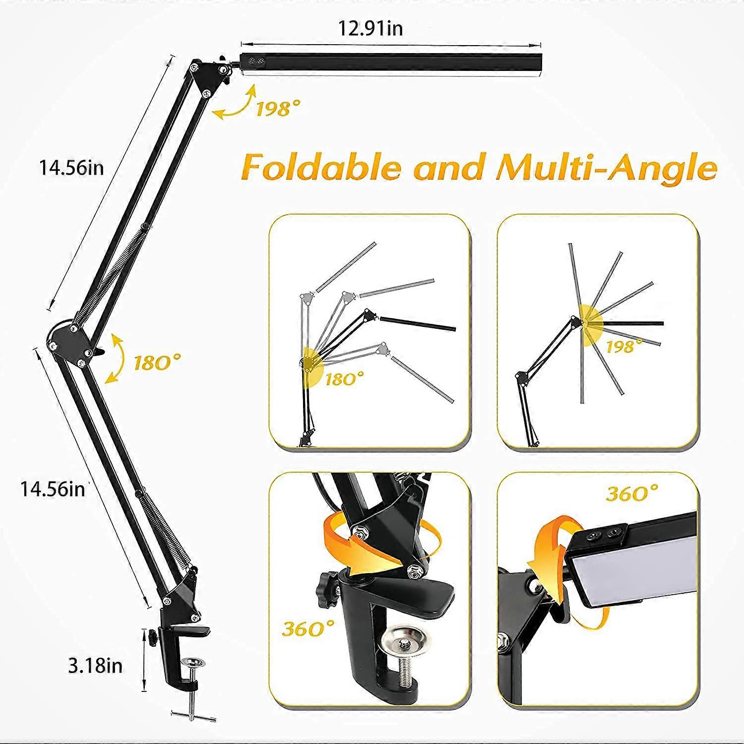 Swing Arm Clamp Swivel LED Lamp, Modern Table Light for Study and Reading Work