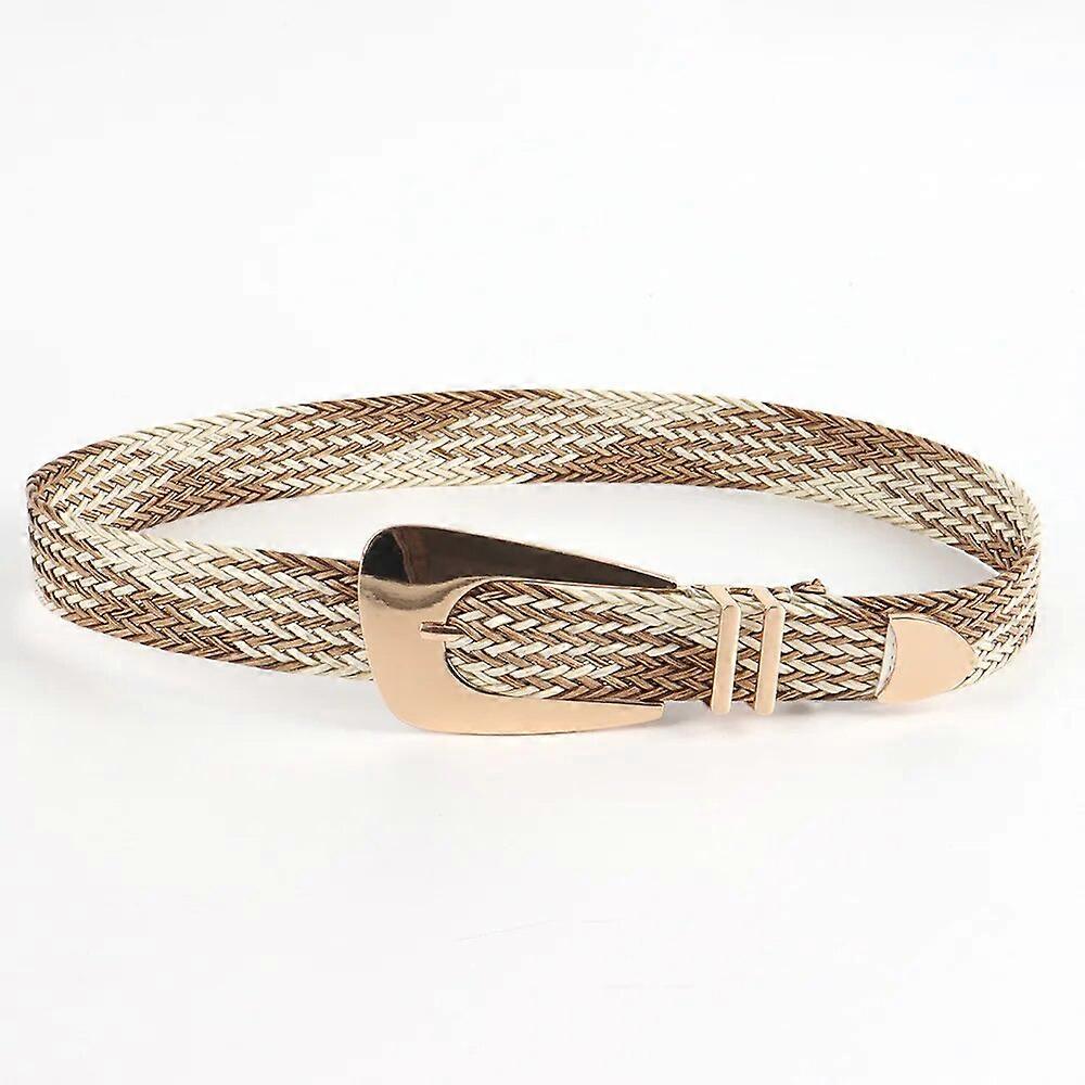 נשים מעצב חגורת קש לארוג זהב ידני חגורות קלועות לנשים אבזם מתכת לא סדיר חגורת שמלה אביזרי לבוש