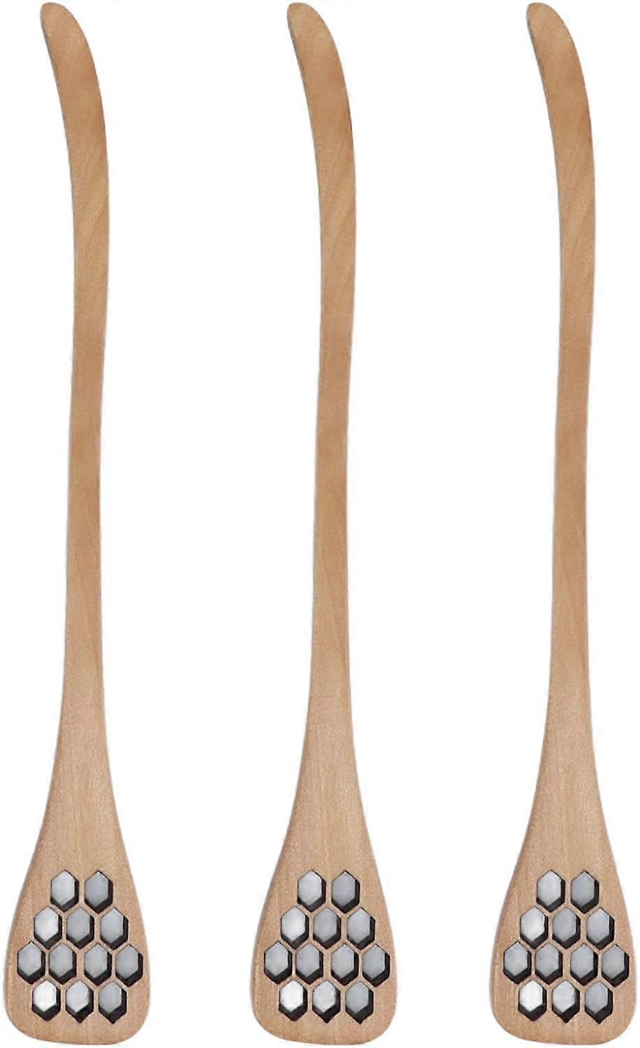 3Pcs Wood Honey Dipper Sticks, Cute Honey Spoon Small Wooden Syrup Dippers Honey Mixing Stirrer with Hole for Mixing (D-V2)