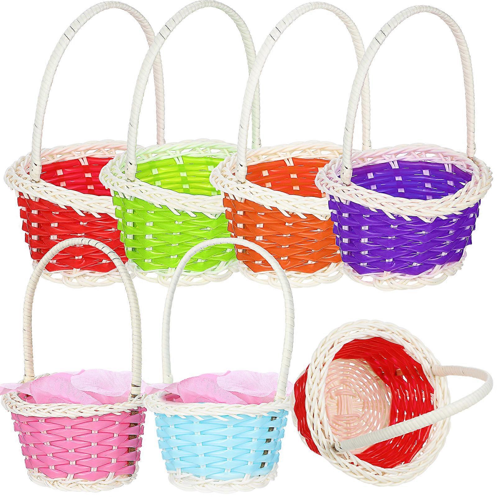 6pcs Small Woven Baskets with Handle Easter Egg Baskets Candy Baskets Flower Baskets