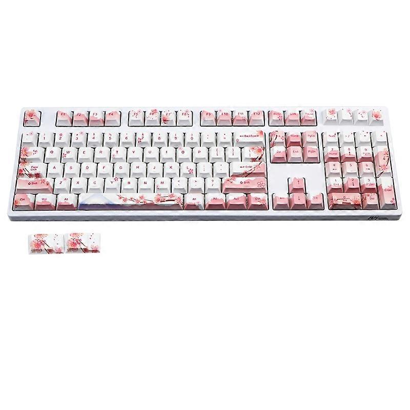 110 128 taster Kirsebærprofil PBT Keycaps Full Set Mekanisk tastatur Keycaps PBT Dye-sublimering Kirsebærblomst Keycaps