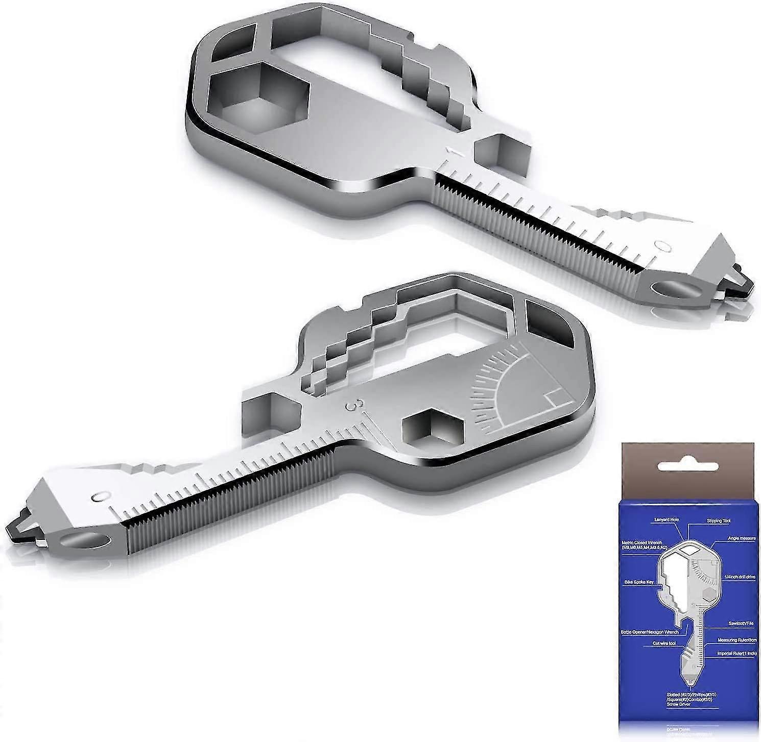 24 In 1 Multi Tool Key,stainless Steel Key Shaped Pocket Tool,2pcs Outdoor Multitool(silver)