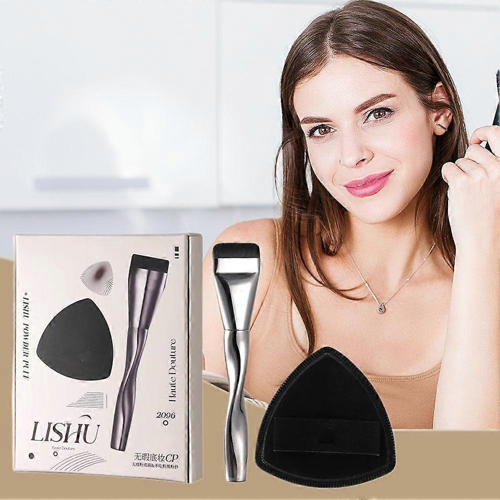 Flachkopf-Foundation-Pinsel und schwarzer Make-up-Blender-Schwamm-Applikator