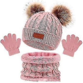 3pcs Autunno Inverno Bambini Cappelli Guanti Kit Maglia Pompom Cappello Inverno Caldo Maglia Cappello Guanto Per Neonati Ragazze Bambini Sciarpa Guanti Cappelli Set