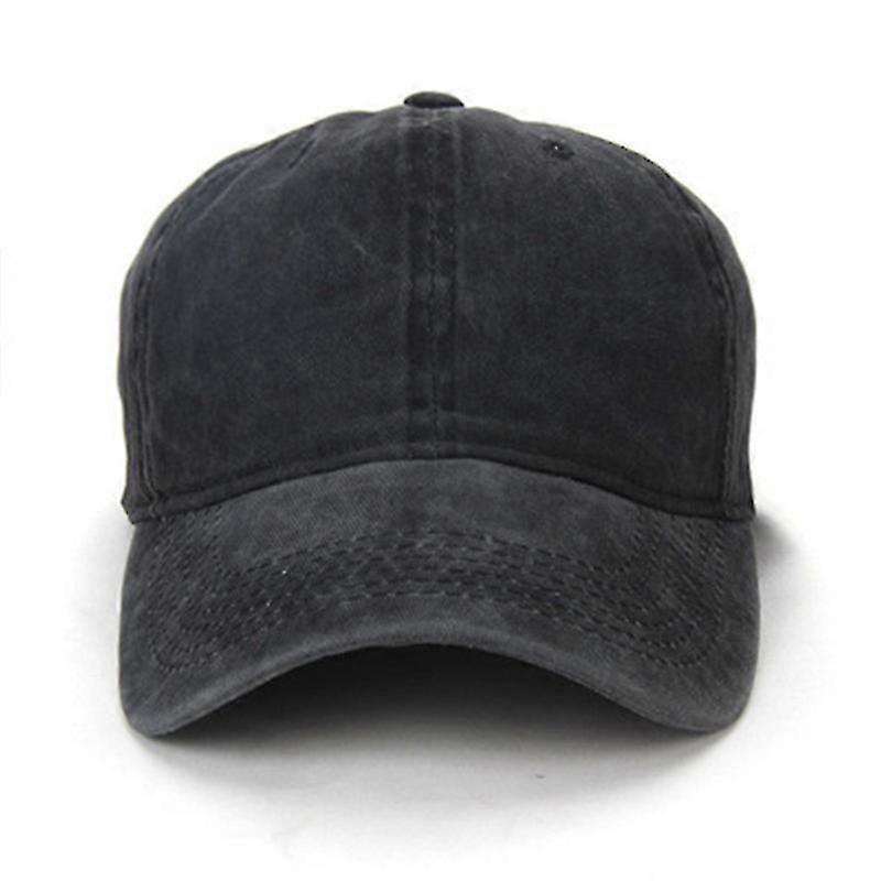 Baseball Cap Men's Hat Washable Distressed Denim Adjustable Cap (Black Grey)