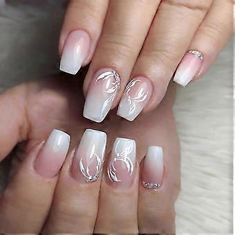 Petal Rhinestone Korte falske negler Lette Holdbare Tynne Lim Modeller