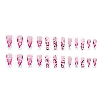 Pink Glitter Setting With Spider Web Fake Nails Chip-proof Smudge-proof Fake Nails  Jelly Glue Model