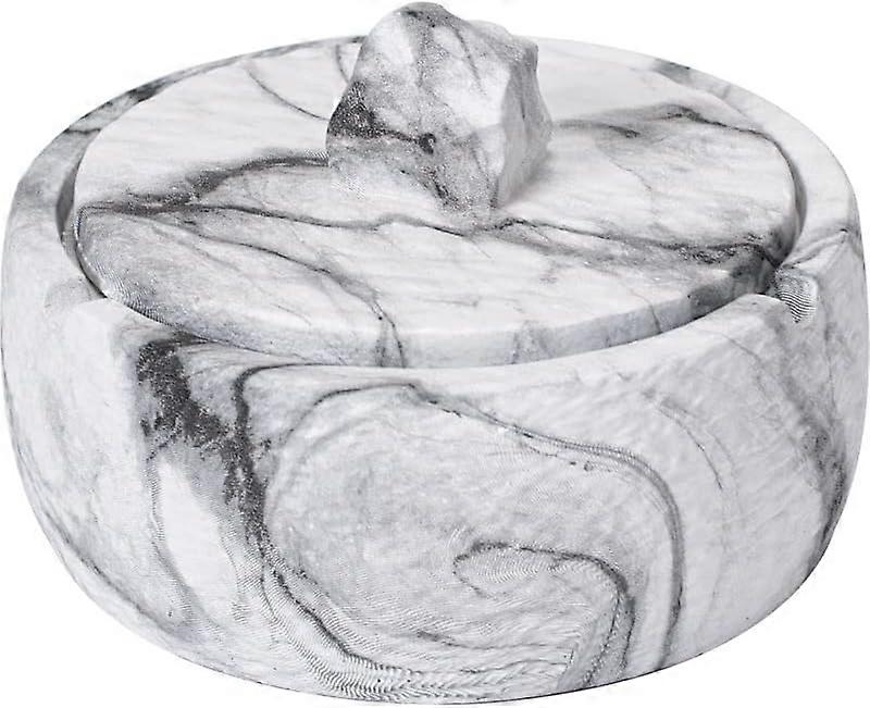 Marble Ashtray with Lid, Windproof Indoor Outdoor Use, Durable Design, Heavyweight, Elegant Home Decor, Stone Material