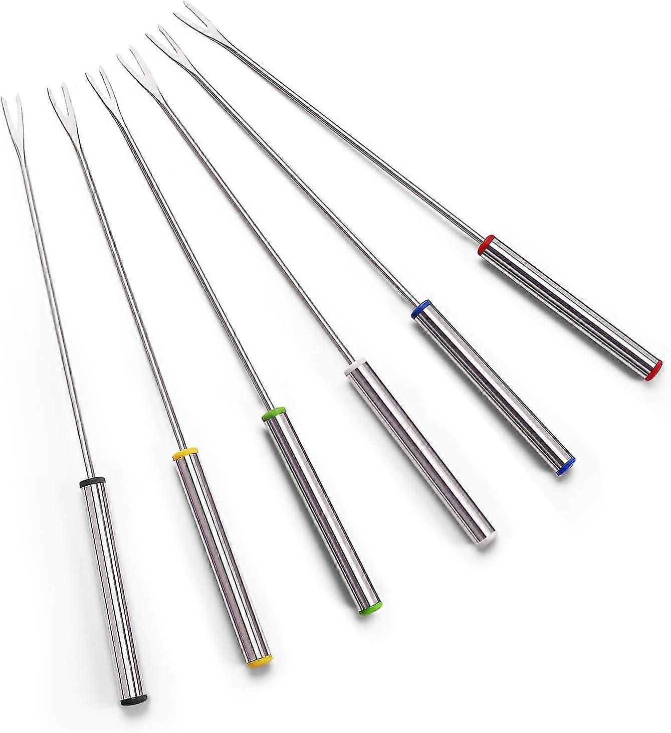 Set Of 12 Stainless Steel Fondue Forks 9.5" - Color Coding Cheese Fondue Forks With Heat Resistant Handle For Chocolate Fountain Cheese Fondue Roast M