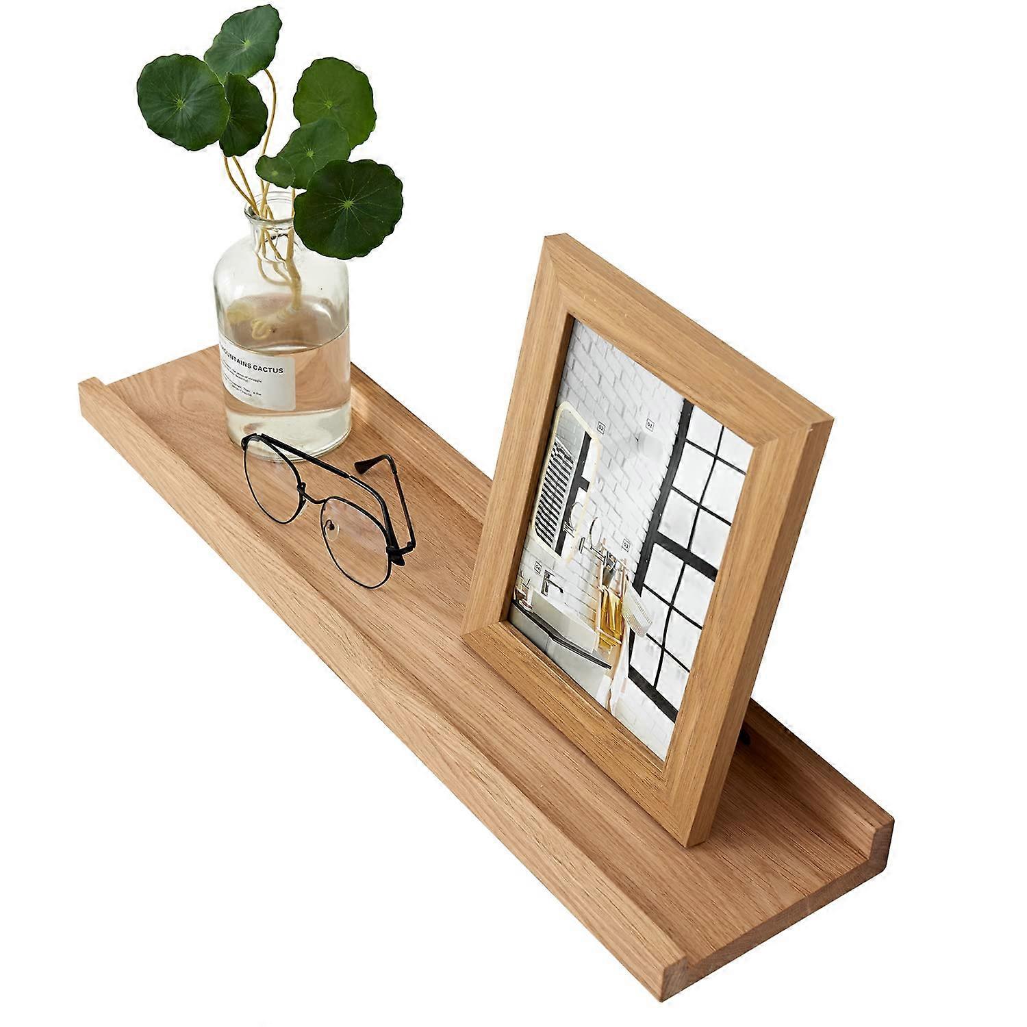 Natural Wood Floating Shelves 4x24 Inch for Wall Decor, Rustic Home Storage, Solid Wood Shelf Bracket System
