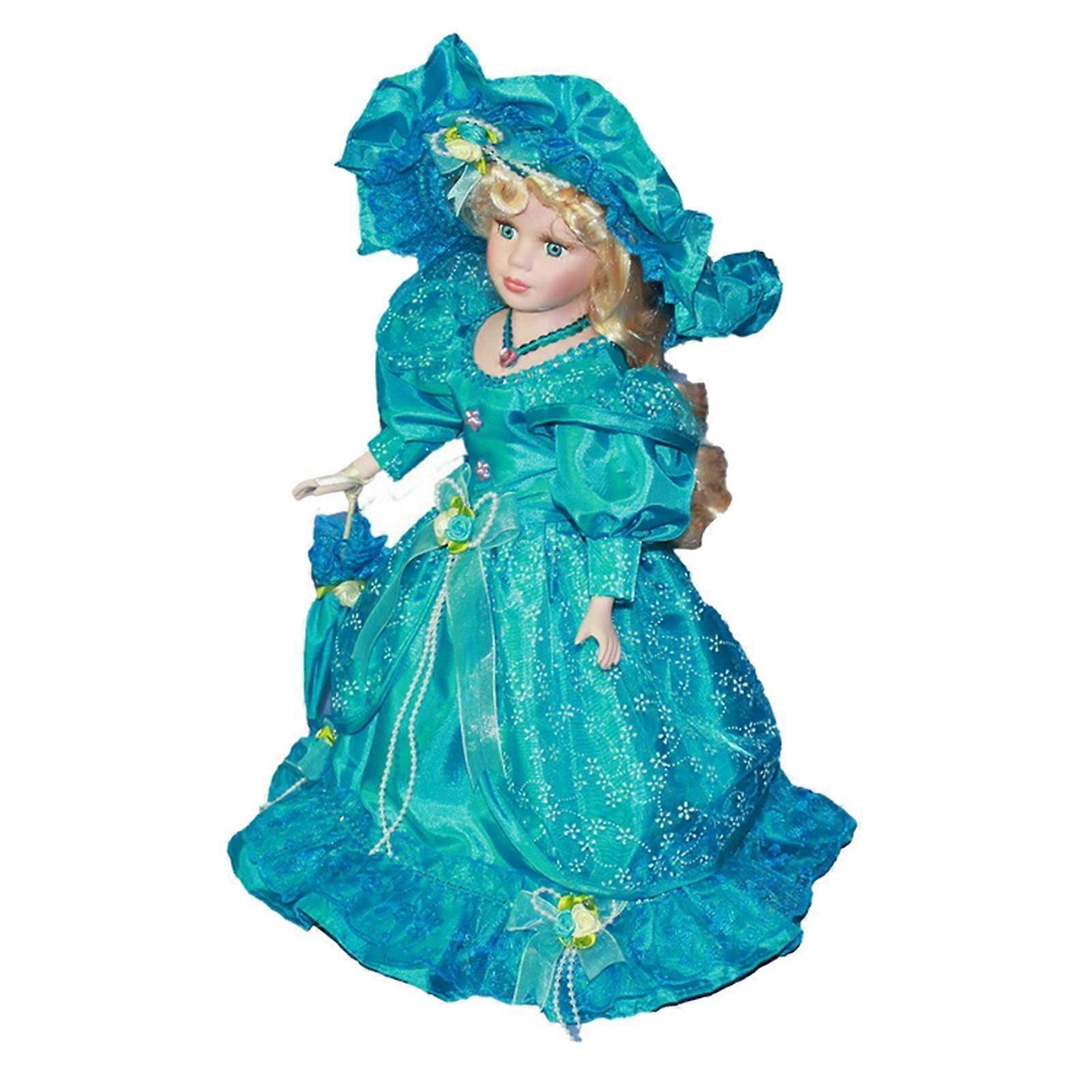 Standing Doll with Costume 15.75" Ceramic Doll for Ornament Table Decoration