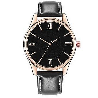 Fashionable Men PU Strap Watch Round Dial Analog Display Quartz Wristwatch(black)