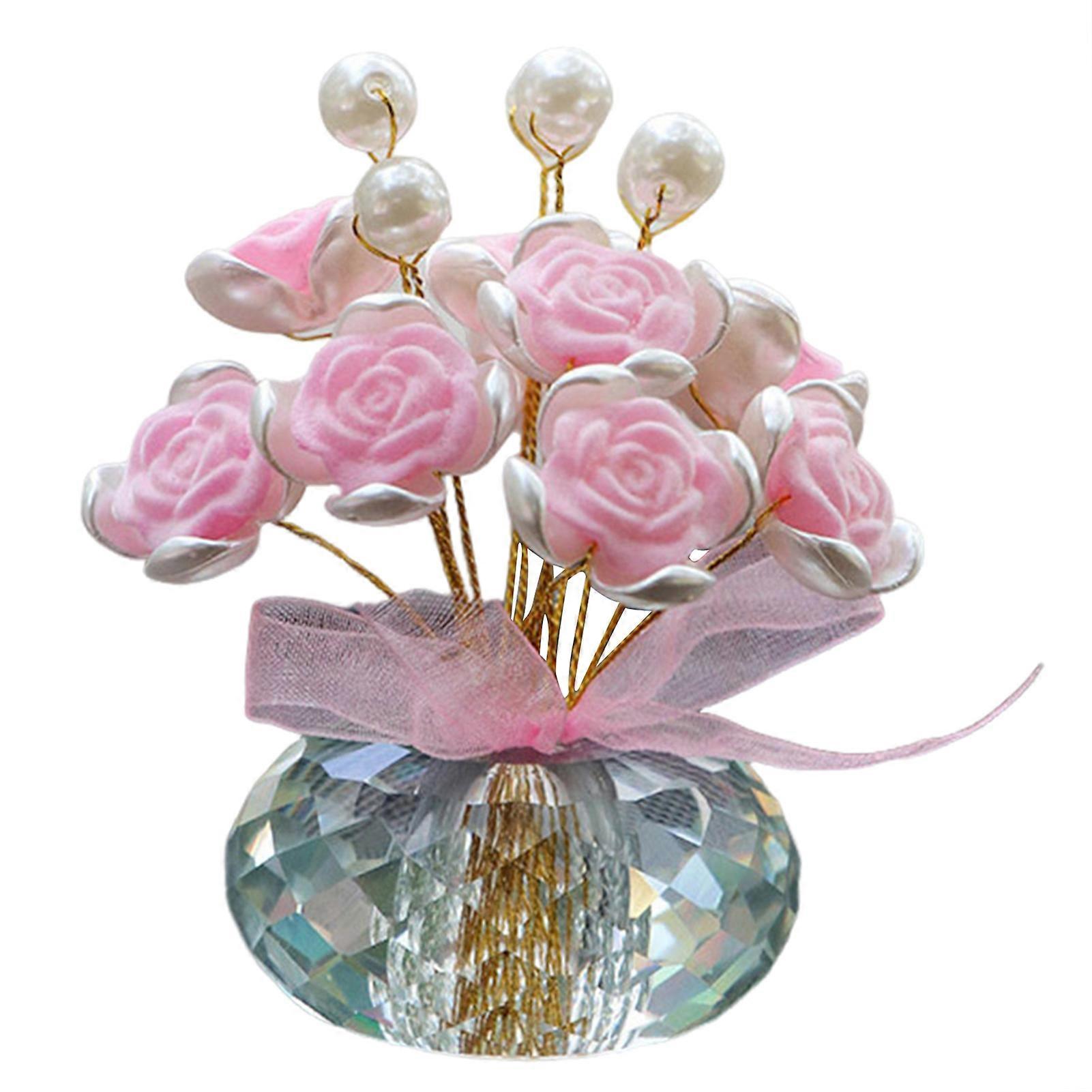 Cute and Romantic Rose Decoration Car Dashboard Accessories, Handmade Flocked Pearl Rose Car Dashboard Decoration
