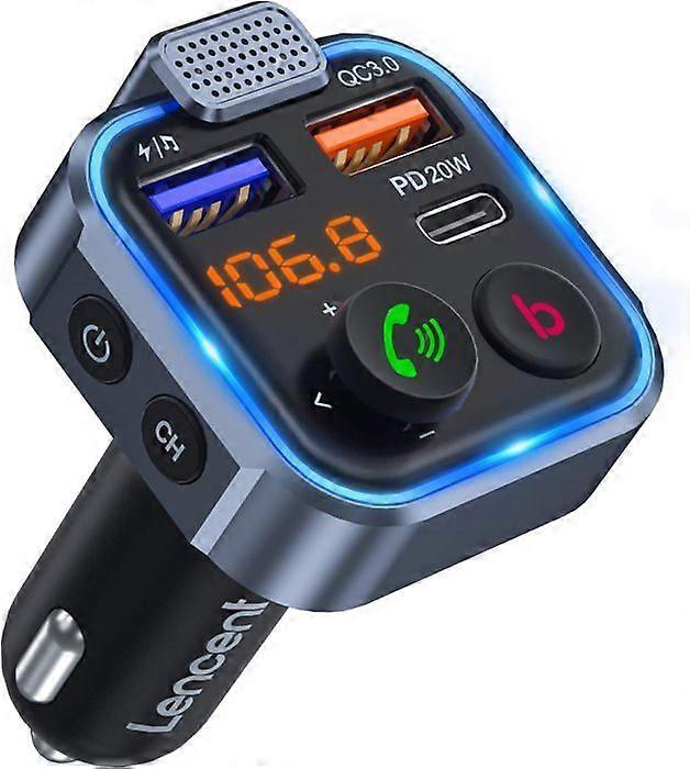 Car FM Transmitter, Bluetooth 5.3 Cigarette Lighter Radio Transmitter, PD 20W Fast Charger Type CQC3.0, Hands-Free Calls, MP3 Player