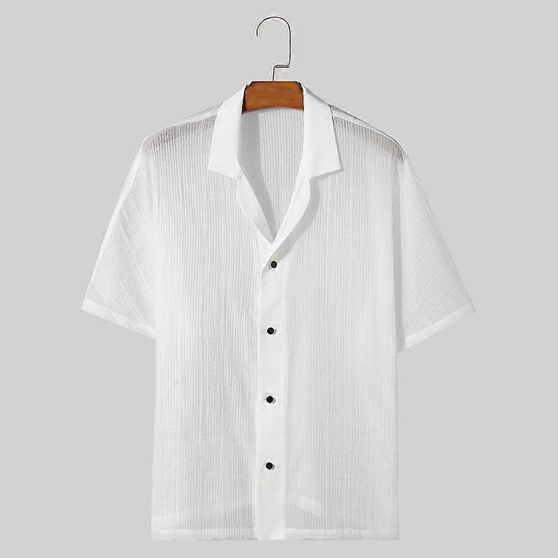 INCERUN Summer Men V Neck Button Down See Through Shirts
