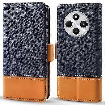 Para Xiaomi Poco C75 4G / Redmi 14R 5G / 14C 4G Carcasa Empalme de color PU Cuero Cartera Funda de teléfono - Azul